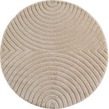 Ronde Japandi Vloerkleed Beige - Organisch Boog Patroon - Hoog-Laag Reliëf