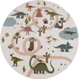 Rond kindervloerkleed Dino COCO crème - speelse dinosaurus print