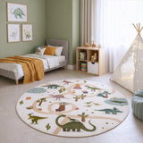 Rond dino vloerkleed COCO crème in kinderkamer - sfeerfoto