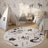 Rond bosdieren vloerkleed COCO crème in kinderkamer - sfeerfoto