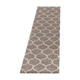 Hoogpolig Salsa Shaggy loper met modern ruitpatroon beige