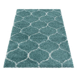 Hoogpolig Salsa Shaggy vloerkleed met modern ruitpatroon blauw