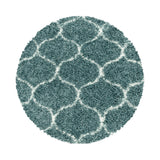 Ronde hoogpolig Salsa Shaggy vloerkleed met modern ruitpatroon blauw