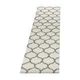 Hoogpolig Salsa Shaggy loper met modern ruitpatroon wit