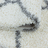 Hoogpolig Salsa Shaggy vloerkleed met modern ruitpatroon wit