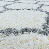 Hoogpolig Salsa Shaggy vloerkleed met modern ruitpatroon wit