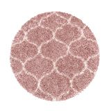 Ronde hoogpolig Salsa Shaggy vloerkleed met modern ruitpatroon roze