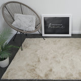 Fluffy vloerkleed beige in woonkamer - warm en zacht sfeerbeeld