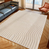 Vloerkleed 'Zen Arches' - Cream Japandi Design met Textuur in een woonkamersetting