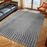 Vloerkleed 'Zen Arches' - Zilver Japandi Design met Textuur in een woonkamersetting