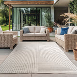 Japandi Vloerkleed Geometrisch Crème op een veranda