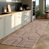 Modern taupe vloerkleed met geometrisch hoog-laag reliëf