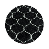 Ronde hoogpolig Salsa Shaggy vloerkleed met modern ruitpatroon zwart