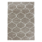 Hoogpolig Salsa Shaggy vloerkleed met modern ruitpatroon beige