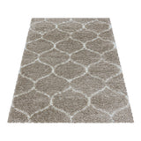 Hoogpolig Salsa Shaggy vloerkleed met modern ruitpatroon beige