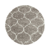 Ronde hoogpolig Salsa Shaggy vloerkleed met modern ruitpatroon beige