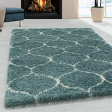 Hoogpolig Salsa Shaggy vloerkleed met modern ruitpatroon blauw voor openhaard