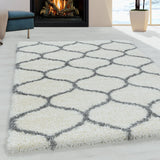 Hoogpolig Salsa Shaggy vloerkleed met modern ruitpatroon wit voor openhaard