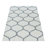 Hoogpolig Salsa Shaggy vloerkleed met modern ruitpatroon wit