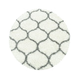 Ronde hoogpolig Salsa Shaggy vloerkleed met modern ruitpatroon wit