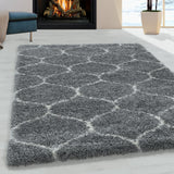 Hoogpolig Salsa Shaggy vloerkleed met modern ruitpatroon grijs