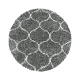 Ronde Hoogpolig Salsa Shaggy vloerkleed met modern ruitpatroon grijs