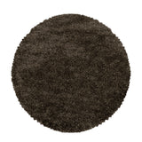 Ronde Bruine hoogpolig fluffy shaggy vloerkleed
